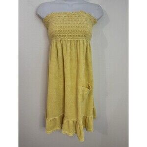 Juicy Couture Yellow Smocked Tube Dress Terry Cloth Beach Cover Up L Vintage